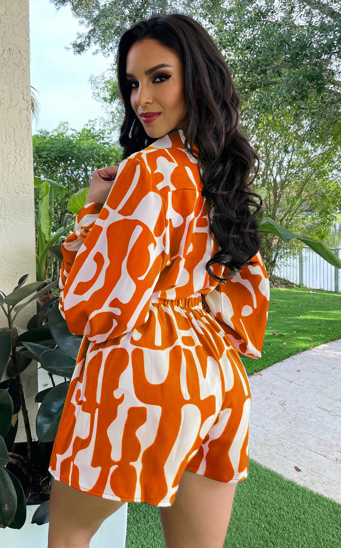 Loose Printed Long Shirt Shorts Suit Summer Two Piece Suit
