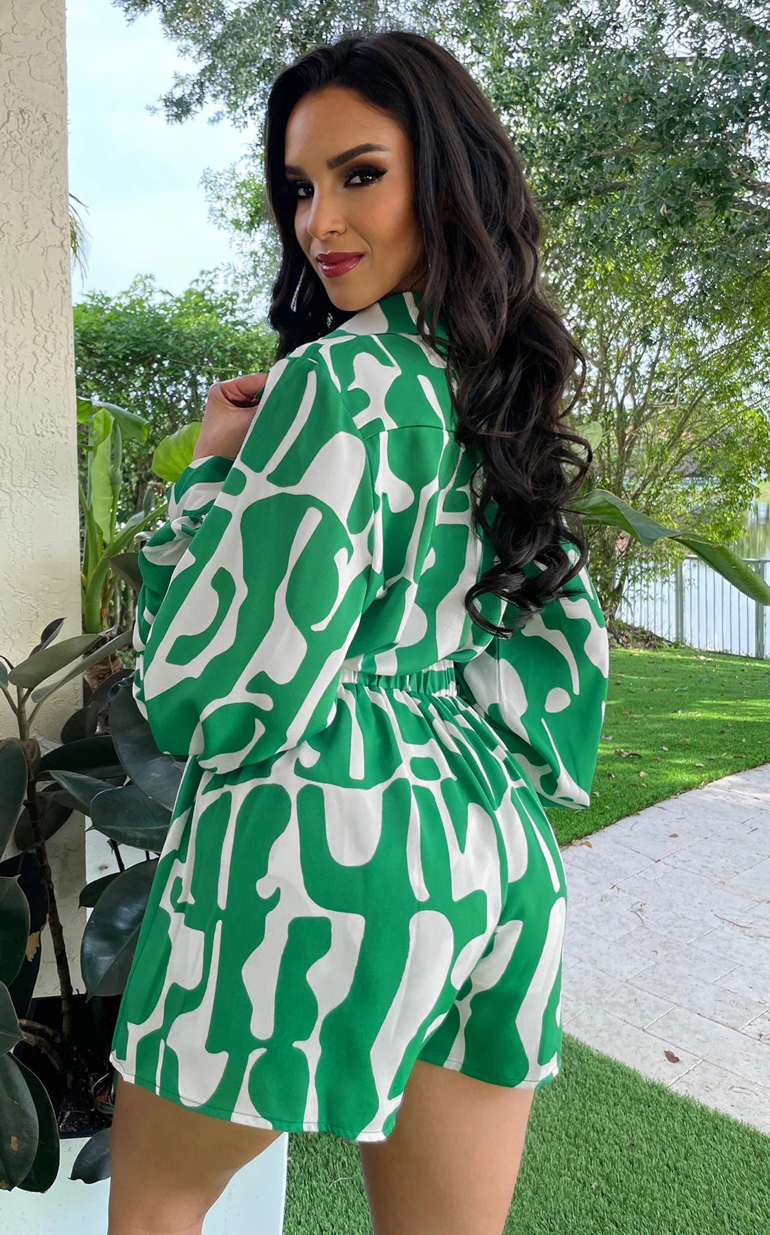 Loose Printed Long Shirt Shorts Suit Summer Two Piece Suit