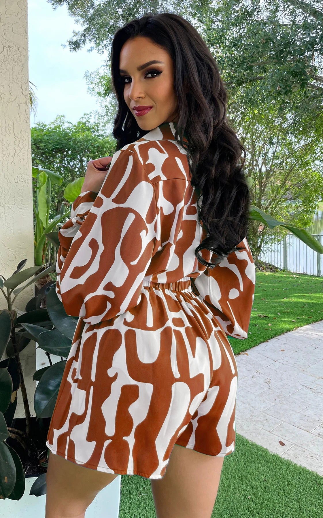 Loose Printed Long Shirt Shorts Suit Summer Two Piece Suit