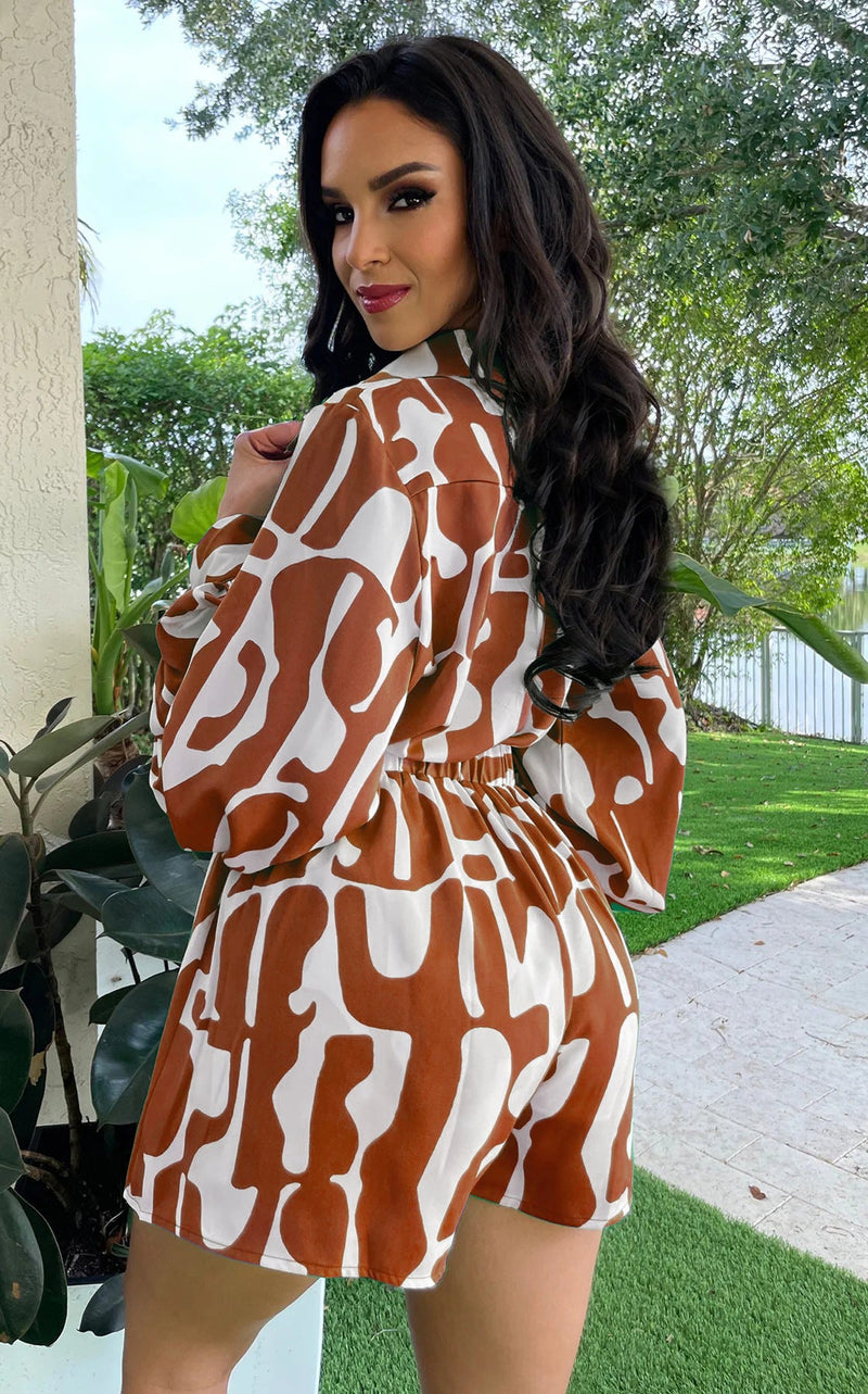 Loose Printed Long Shirt Shorts Suit Summer Two Piece Suit