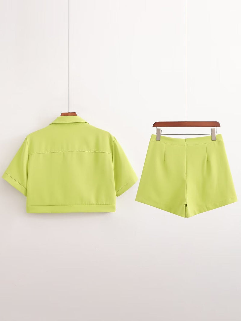 Summer Clothing Tuyere Pocket Decoration Shirt Short Coat High Waist Slimming All Matching Shorts