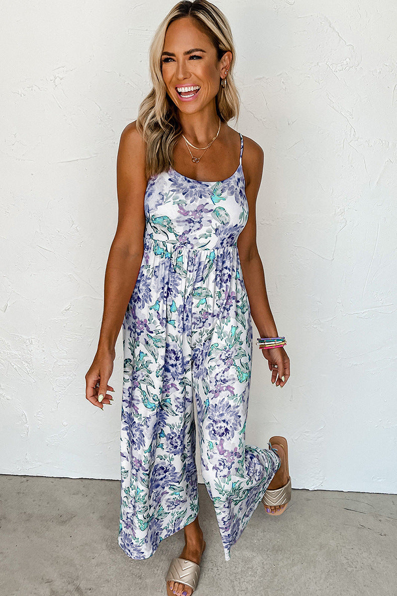 Summer High Waist Wide Leg Jumpsuit Strap Backless Jumpsuit