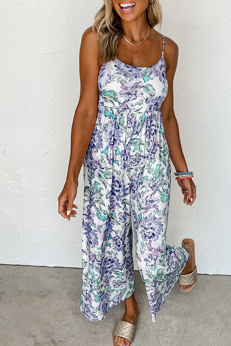 Summer High Waist Wide Leg Jumpsuit Strap Backless Jumpsuit