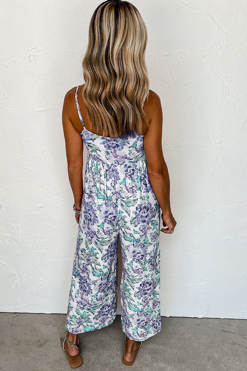Summer High Waist Wide Leg Jumpsuit Strap Backless Jumpsuit