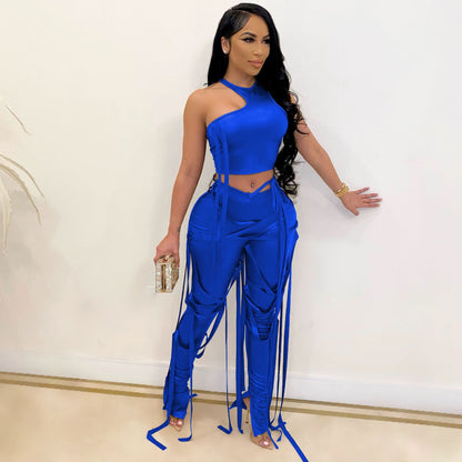 Clothing Two Piece Suit Vest Strap Suit Faux Leather Pants Nightclub Summer