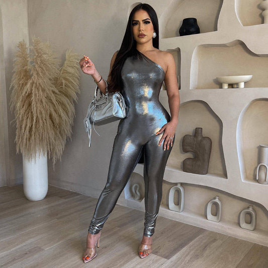 Clothing Jumpsuit Metallic Sleeveless Tight Jumpsuit Summer