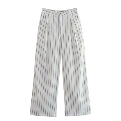 Spring High Waist Ptripe Work Pant Double Breasted Blazer