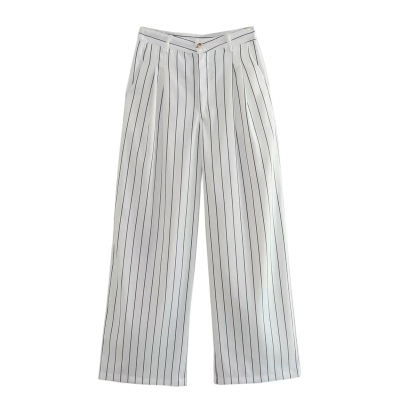 Spring High Waist Ptripe Work Pant Double Breasted Blazer