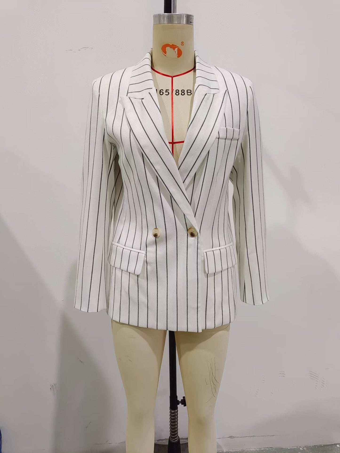 Spring High Waist Ptripe Work Pant Double Breasted Blazer