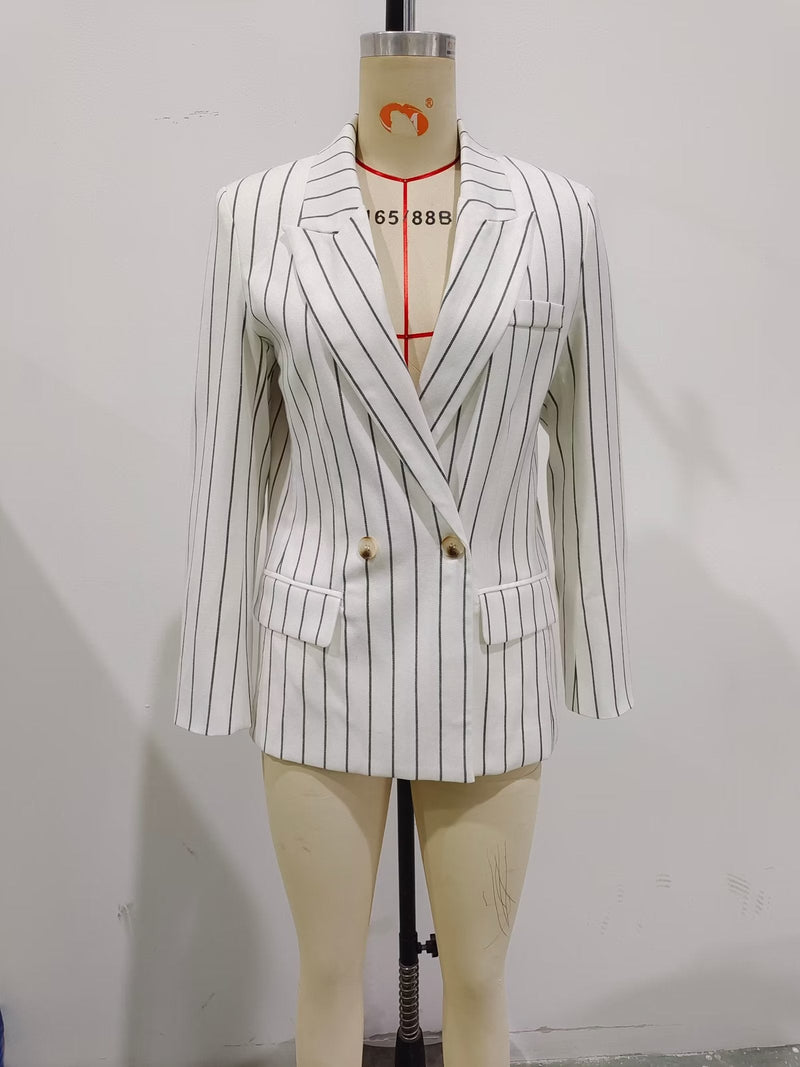 Spring High Waist Ptripe Work Pant Double Breasted Blazer