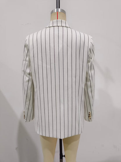 Spring High Waist Ptripe Work Pant Double Breasted Blazer