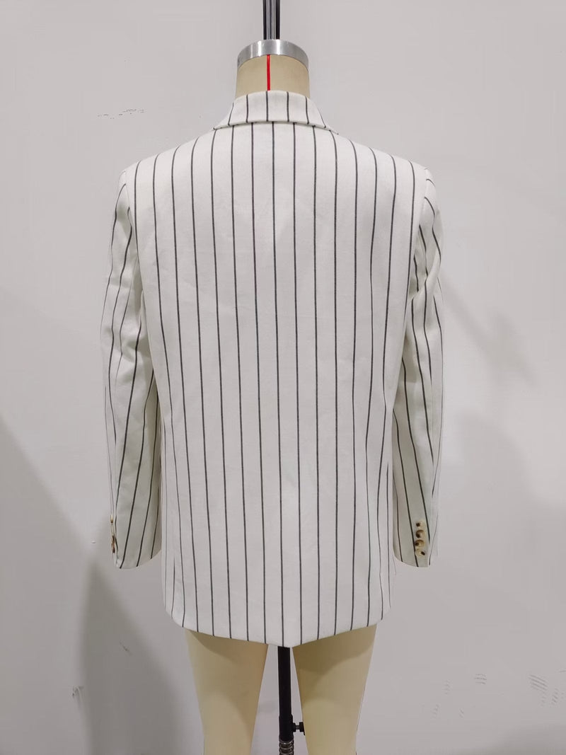 Spring High Waist Ptripe Work Pant Double Breasted Blazer