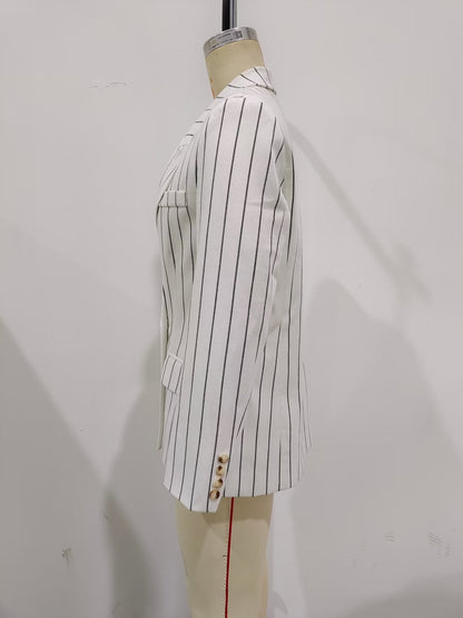 Spring High Waist Ptripe Work Pant Double Breasted Blazer