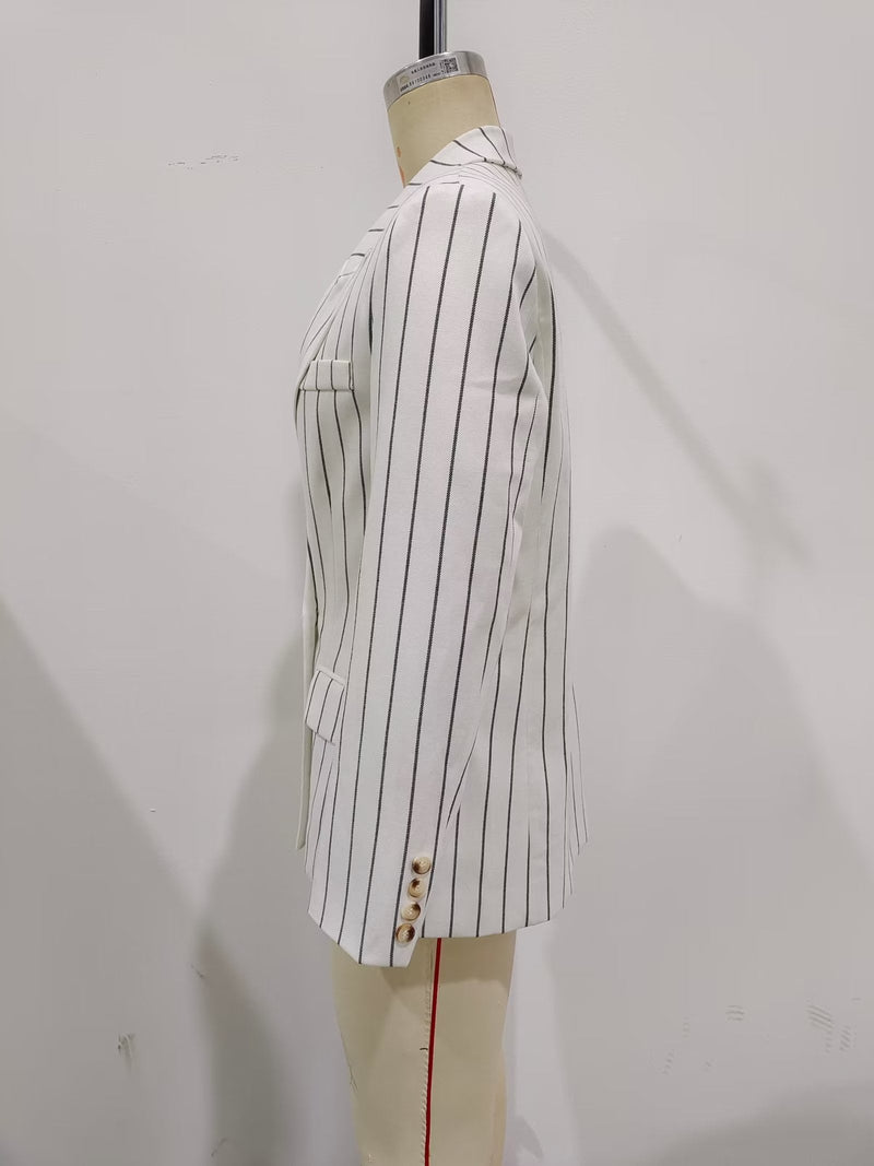 Spring High Waist Ptripe Work Pant Double Breasted Blazer
