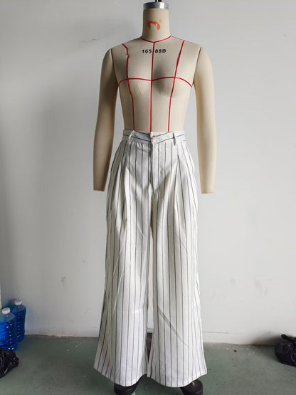 Spring High Waist Ptripe Work Pant Double Breasted Blazer