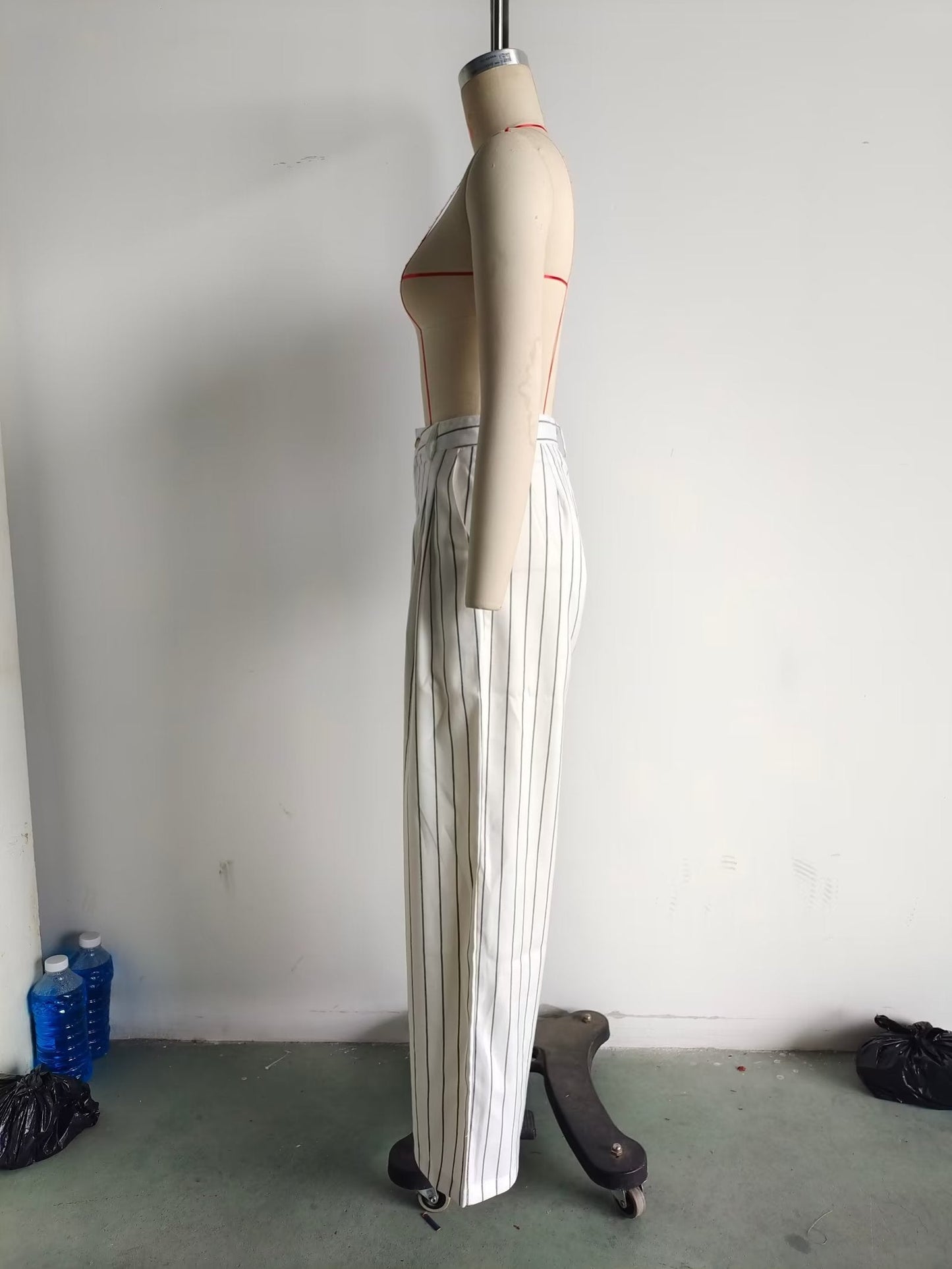 Spring High Waist Ptripe Work Pant Double Breasted Blazer