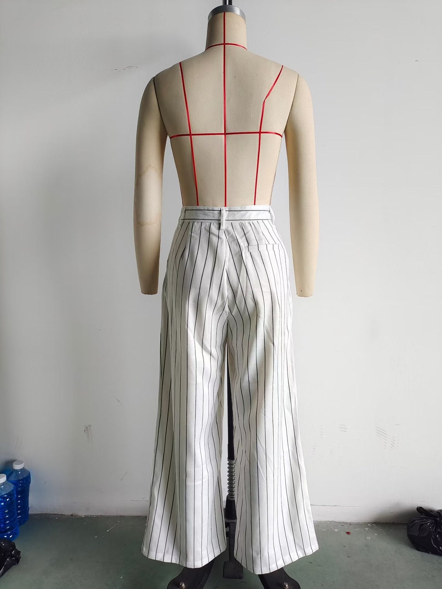 Spring High Waist Ptripe Work Pant Double Breasted Blazer