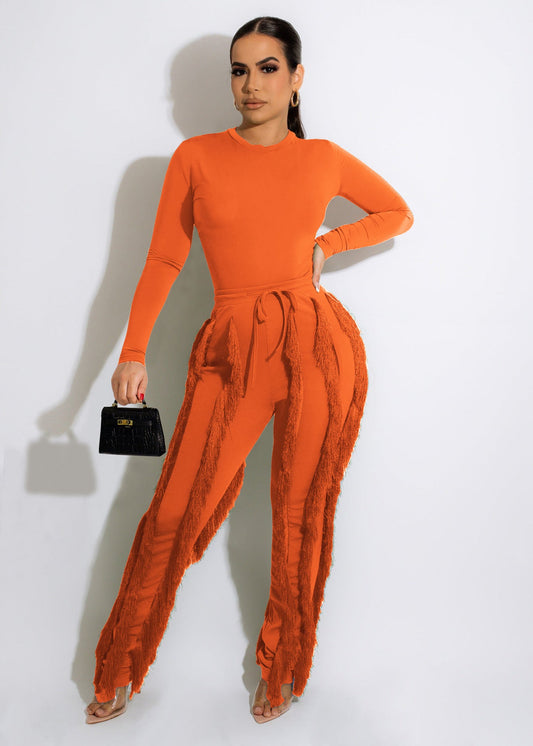 Clothing Suit Tassel Lace Jumpsuit Two Piece Set Color Sports Autumn Winter