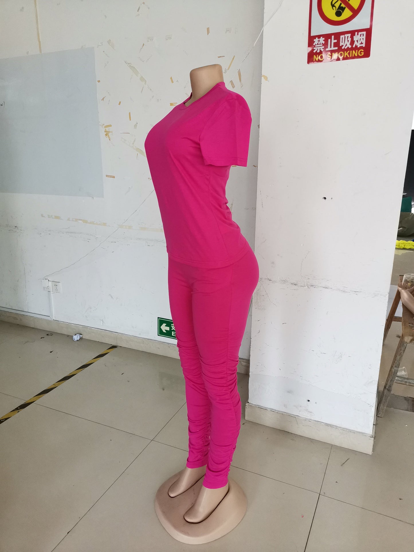 Clothing Ruched Short-sleeved Suit T-shirt Two-piece Set Color Tight Summer