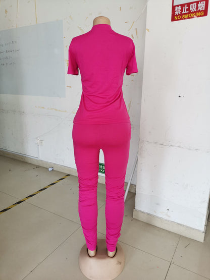 Clothing Ruched Short-sleeved Suit T-shirt Two-piece Set Color Tight Summer
