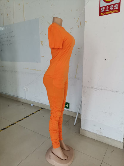 Clothing Ruched Short-sleeved Suit T-shirt Two-piece Set Color Tight Summer