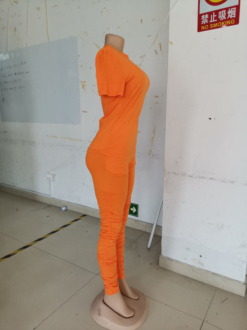 Clothing Ruched Short-sleeved Suit T-shirt Two-piece Set Color Tight Summer