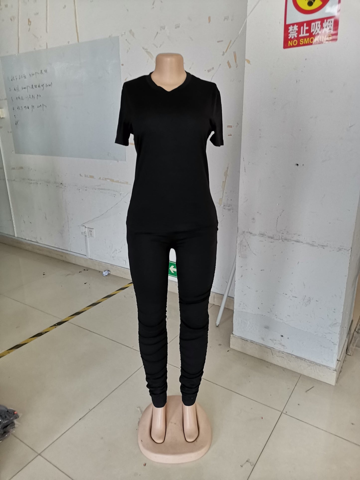 Clothing Ruched Short-sleeved Suit T-shirt Two-piece Set Color Tight Summer