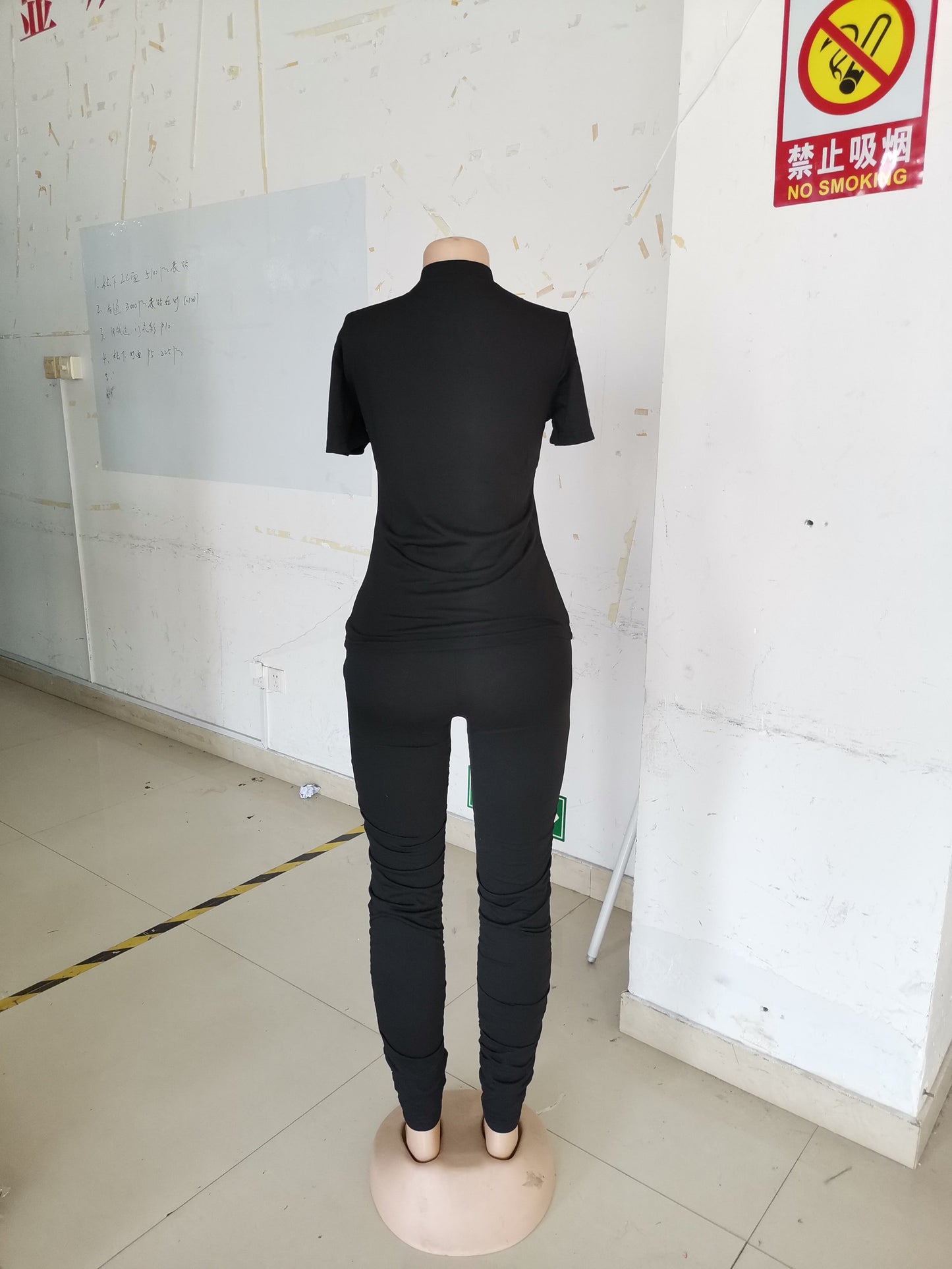 Clothing Ruched Short-sleeved Suit T-shirt Two-piece Set Color Tight Summer