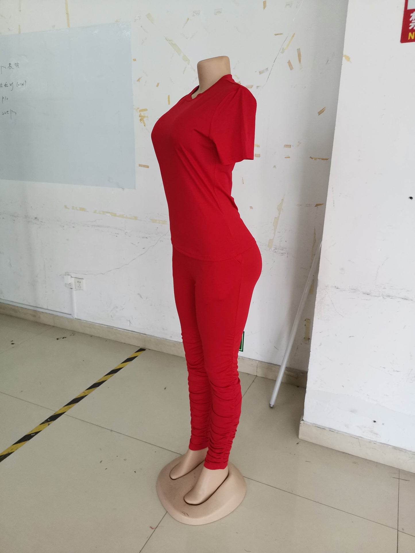 Clothing Ruched Short-sleeved Suit T-shirt Two-piece Set Color Tight Summer