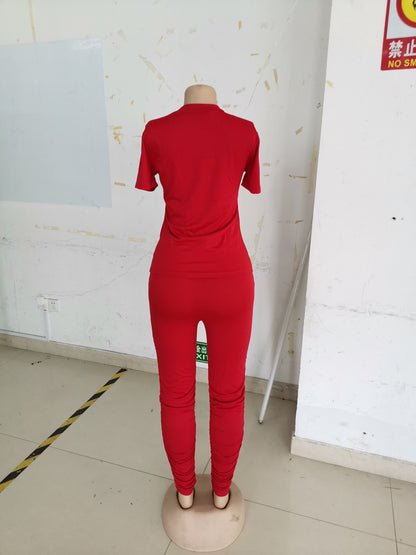 Clothing Ruched Short-sleeved Suit T-shirt Two-piece Set Color Tight Summer