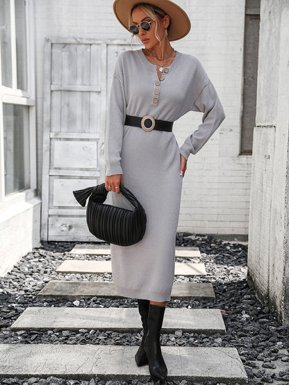 Autumn Winter Button Knitwear Dress Office Sweater