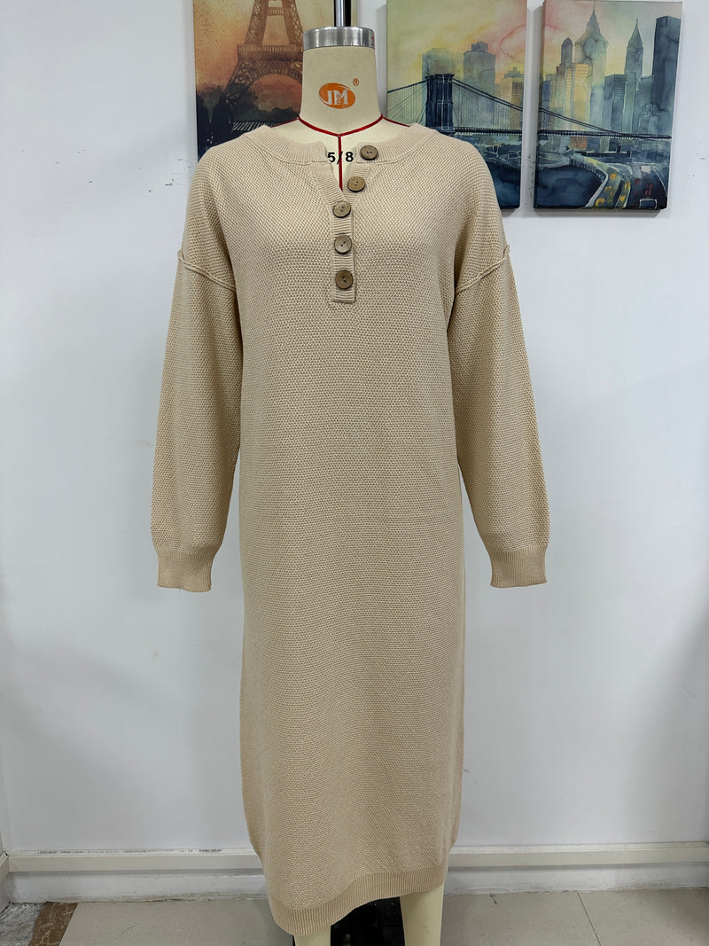 Autumn Winter Button Knitwear Dress Office Sweater