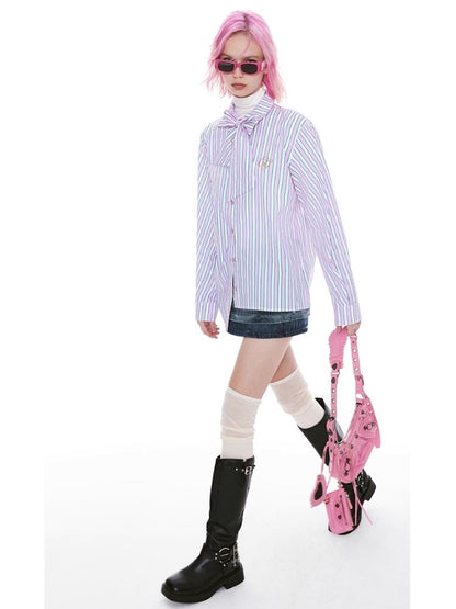 Striped Bow-tie Blouse Shirt