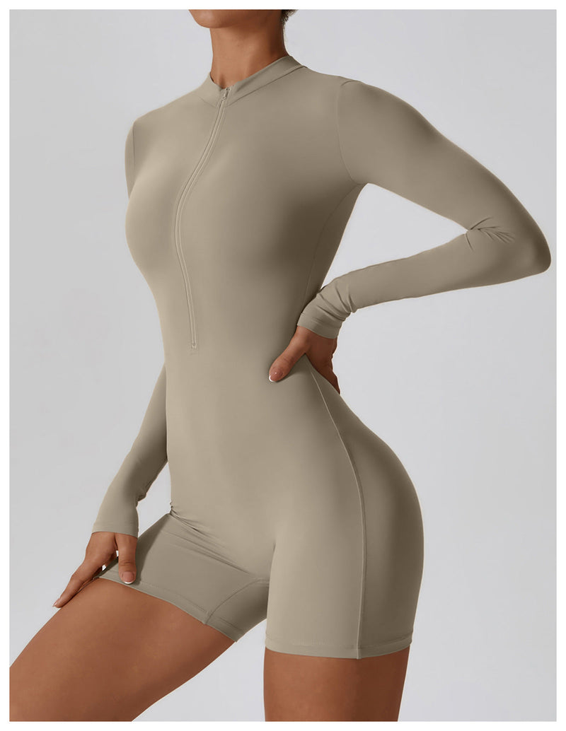 Open Collar Long-sleeve Zipper One-piece Dance Fitness Sports Jumpsuit Tight Yoga Clothes