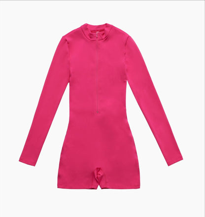 Open Collar Long-sleeve Zipper One-piece Dance Fitness Sports Jumpsuit Tight Yoga Clothes