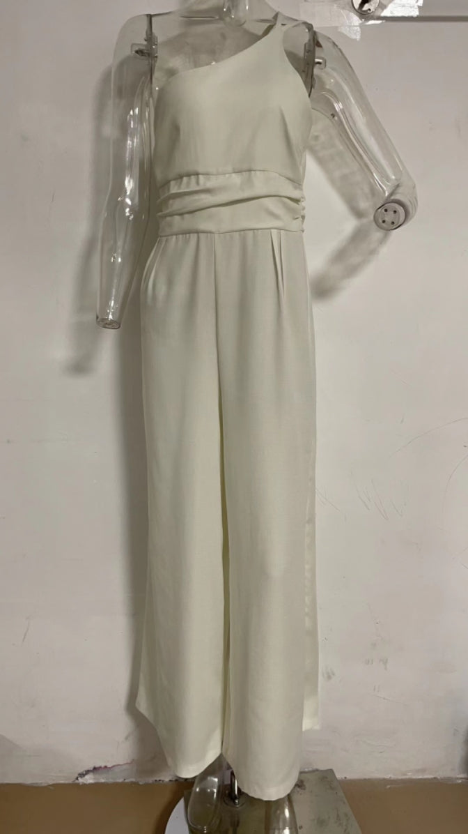 Spring Summer Color Loose Wide-leg Cotton Linen Jumpsuit