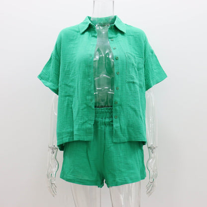 Color Shirt Outfit Loose Short Sleeves Single Breasted Clothing Spring Summer Shorts Two Piece Set