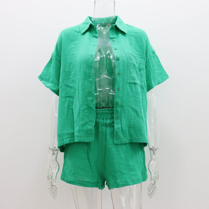 Color Shirt Outfit Loose Short Sleeves Single Breasted Clothing Spring Summer Shorts Two Piece Set