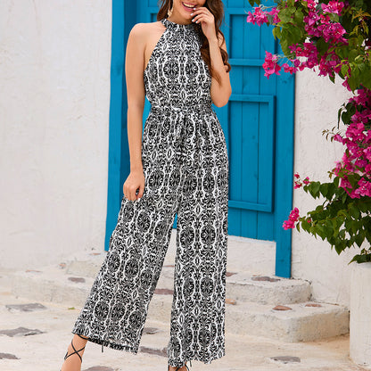 Hanging Neck Waist Siaman Pants Summer Holiday Wide Leg Pants