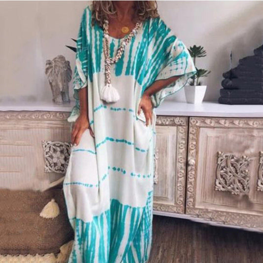 Summer Loose Round Neck Print Maxi Dress