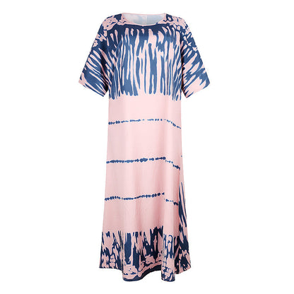 Summer Loose Round Neck Print Maxi Dress