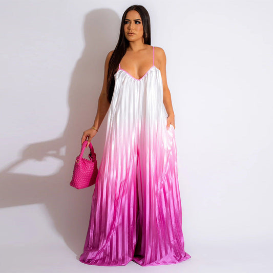 Clothing Deep V Plunge Sling Backless Wide Leg Pants Gradient Jumpsuit
