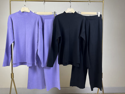 Autumn Winter Popular Long Sleeved Sweater Sets Knitted Top Trousers Two Piece Clothing