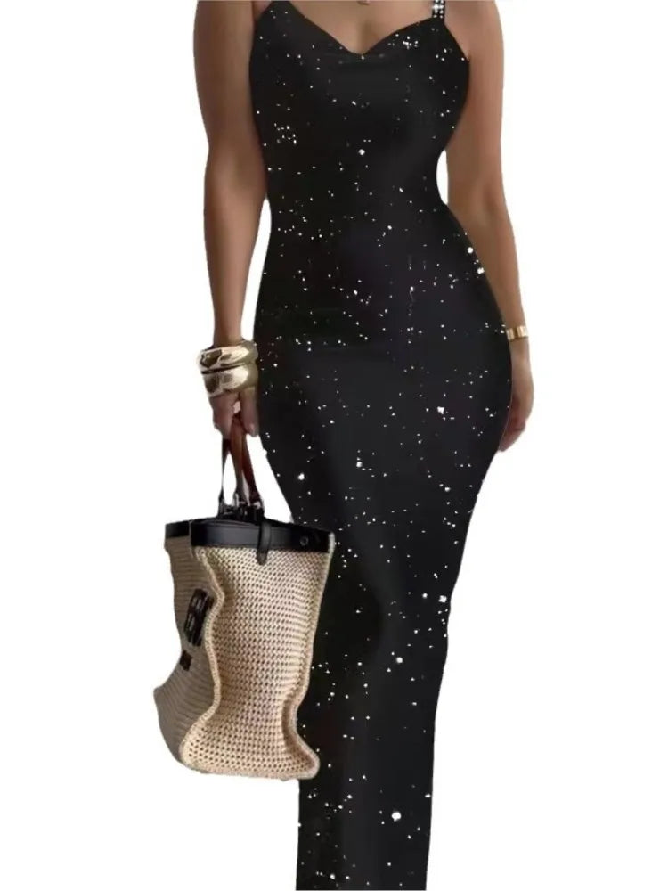 Printed Slim Spaghetti Strap Long Dresses Y2k Sleeveless Skinny Bodycon Maxi Vestidos Summer New