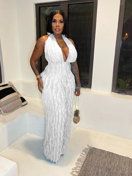 Clothing Spring Summer Wave Pattern Bandeau High Waist Jumpsuit