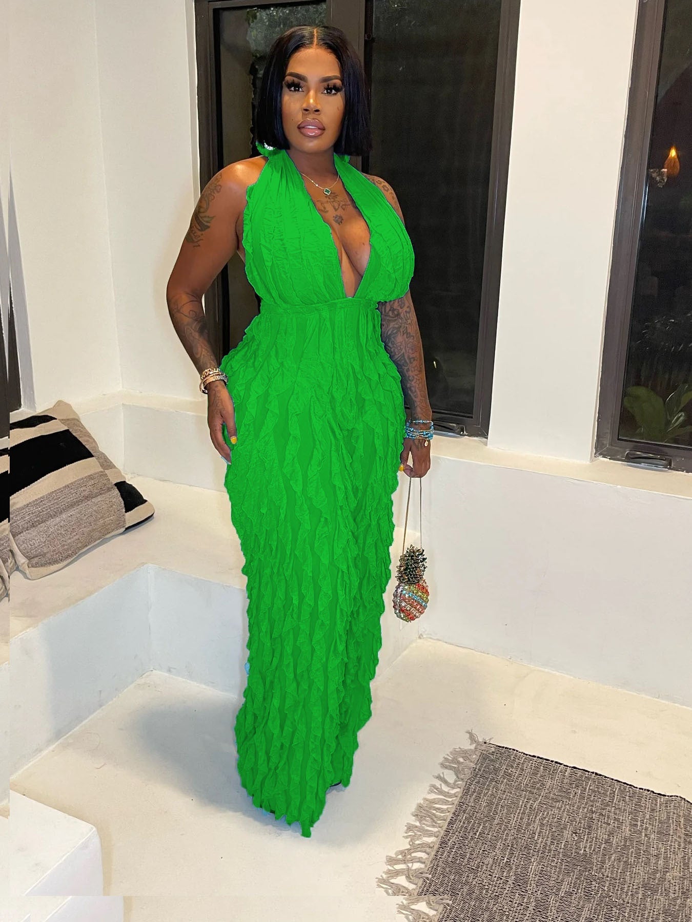 Clothing Spring Summer Wave Pattern Bandeau High Waist Jumpsuit