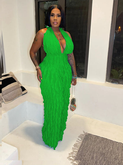 Clothing Spring Summer Wave Pattern Bandeau High Waist Jumpsuit