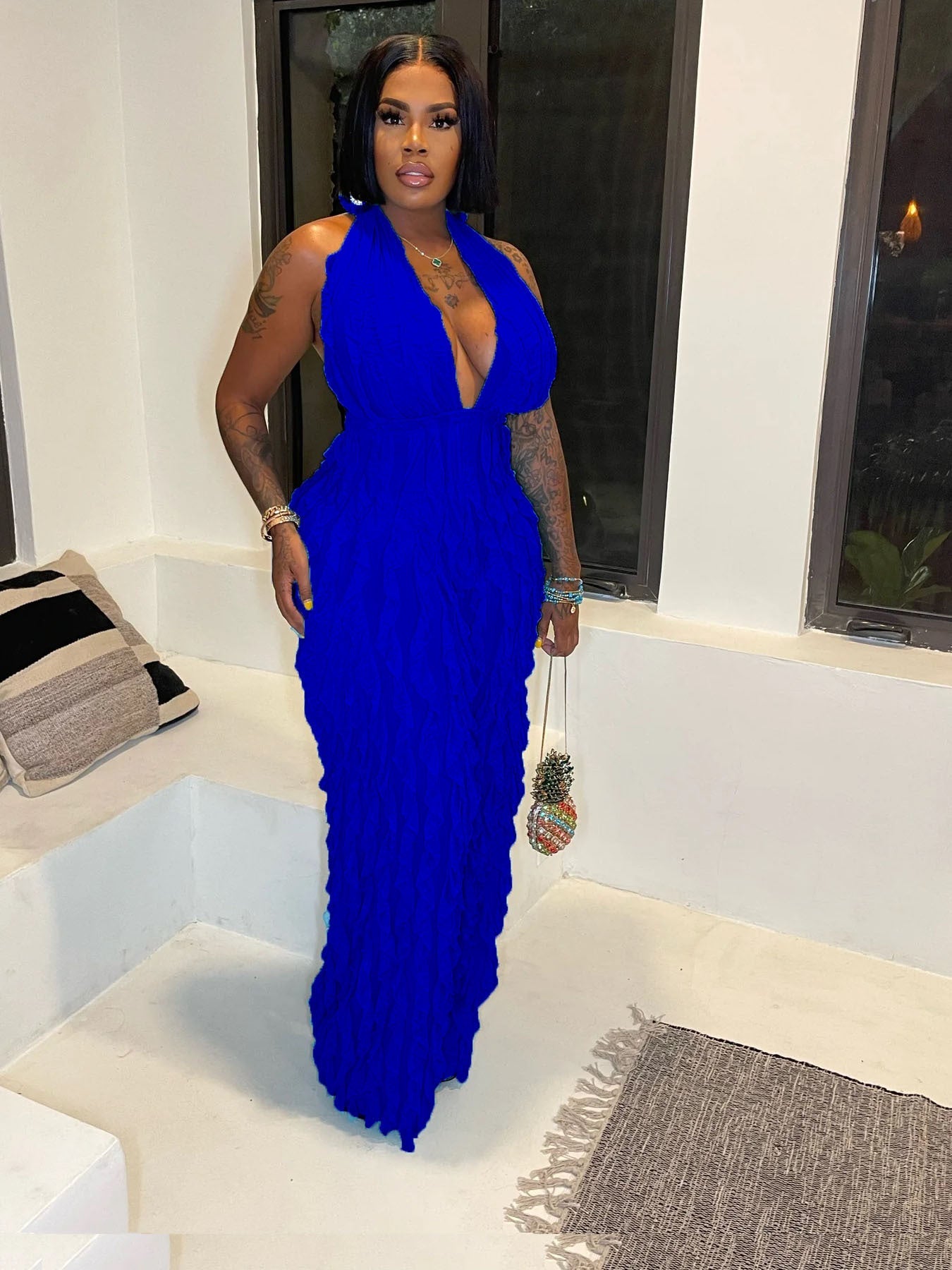 Clothing Spring Summer Wave Pattern Bandeau High Waist Jumpsuit