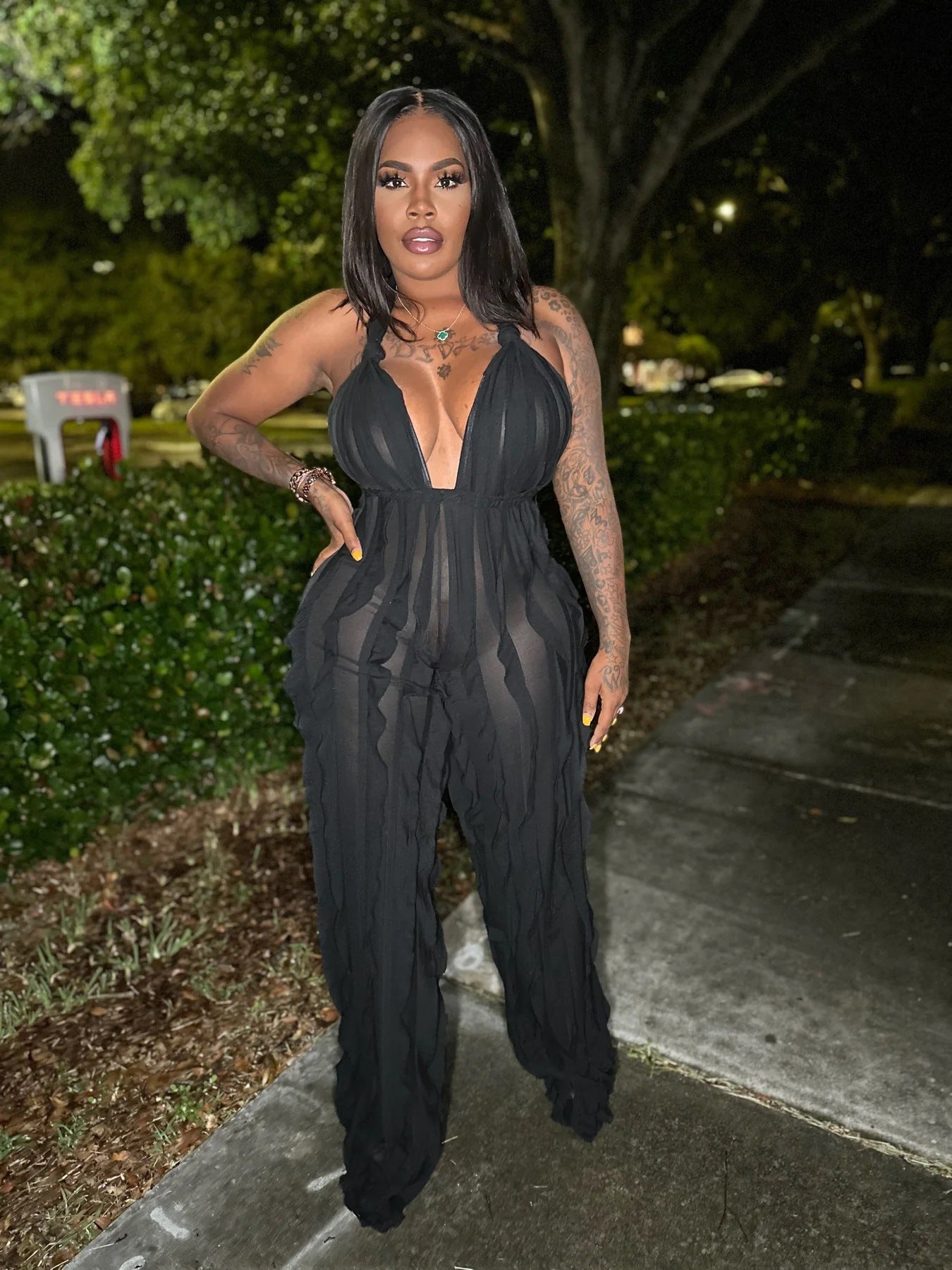 Clothing Spring Summer Wave Pattern Bandeau High Waist Jumpsuit
