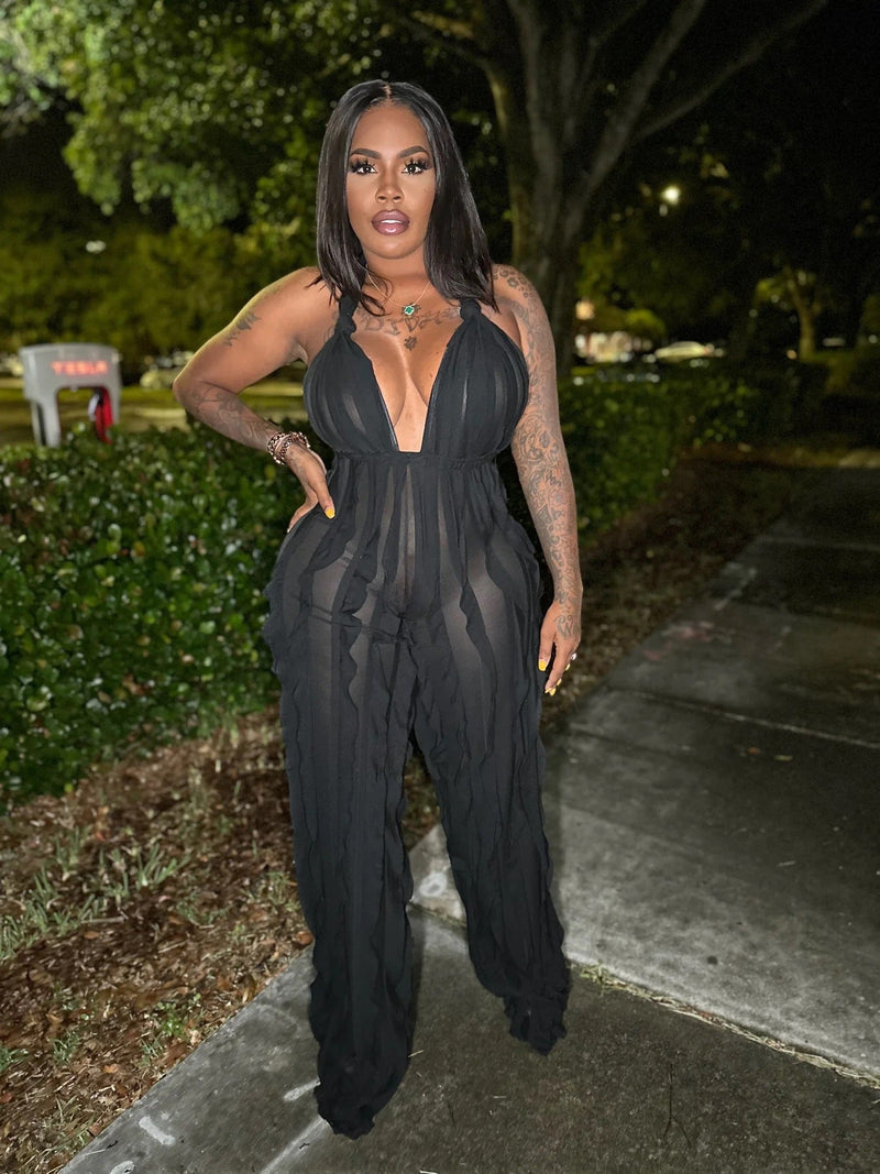 Clothing Spring Summer Wave Pattern Bandeau High Waist Jumpsuit